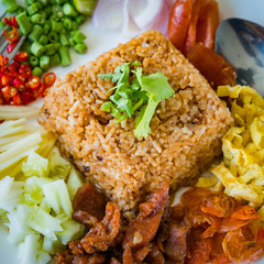 Rice Mixed with Shrimp paste on white plate