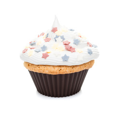 cupcake muffin with cream and icing isolated at white background
