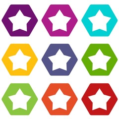 Star icon set color hexahedron