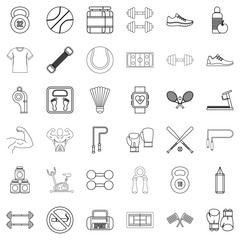 Gym icons set, outline style