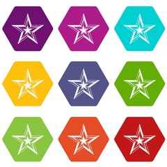 Star icon set color hexahedron