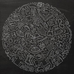 Line art vector hand drawn set of Clothes cartoon doodle objects