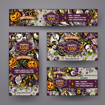 Corporate Identity vector templates set with doodles hand drawn Halloween theme