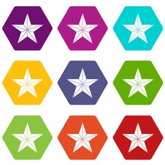 Star icon set color hexahedron