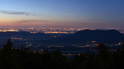 Night view from Radhost towards Lysa hora, Czech Republic