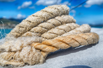  a old catamaran  rope in the sky like abstract concept