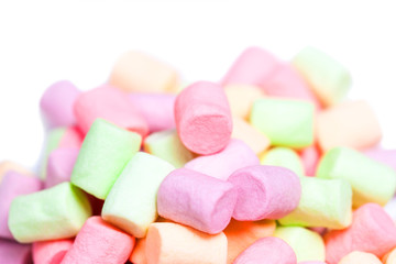 Marshmallow white and pink on isolated  on white background. Huge, big marshmallow macro top view image.