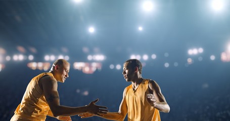 Basketball happy player on a sport background