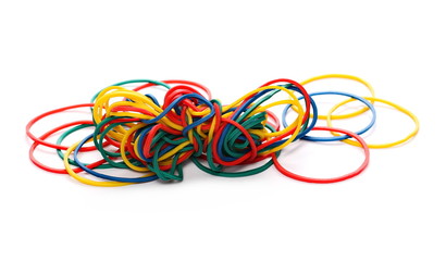 Pile colorful rubber bands isolated on white background