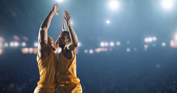 Basketball happy player on a sport background