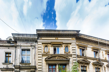 antique building view in Old Town Bucharest, Romanian