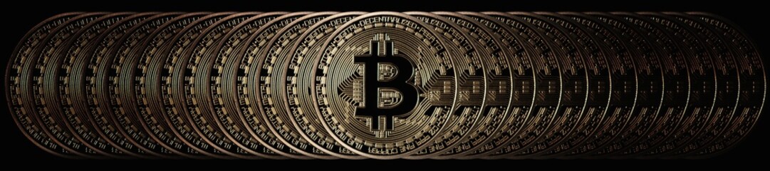 Bitcoin Banner Header. Gold Coin. Cryptocurrency banner.
