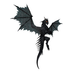 3D Rendering Black Dragon on White