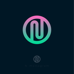 N flat logo. N monogram. Gradient logo on a circle.