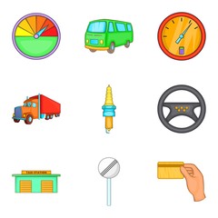 Ride icons set, cartoon style