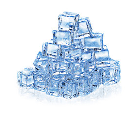 blue ice cube isolated on white background