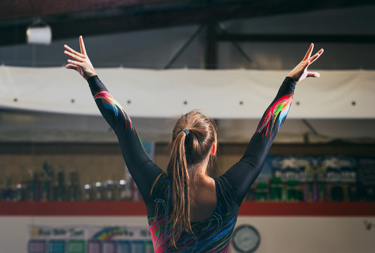 Gymnastics: Gymnast Strikes A Pose At Finish Of Routine