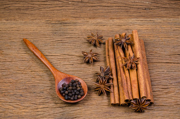 Star anise and cinnamon stick,black pepper