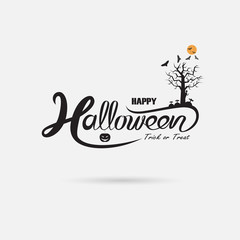 Halloween banner calligraphy.Halloween trick or treat party celebration.Happy Halloween vector lettering.Holiday calligraphy for banner,poster,greeting card,party invitation.
