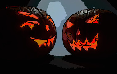 illustration of halloween pumpkin on the black background, cartoon effect