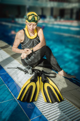 woman freediving in the pool, woman swimmer © freepeoplea