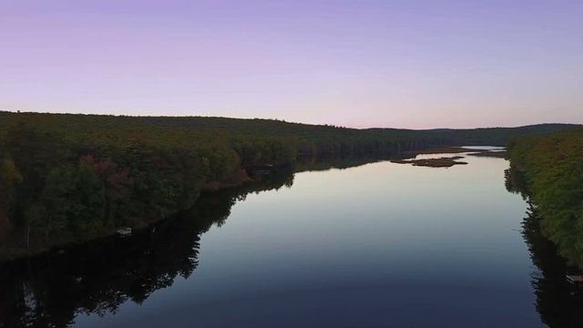 Lake liftoff Aerial at twilight