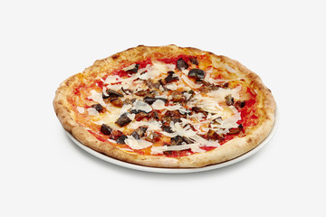 Pizza with mushrooms and parmiggiano