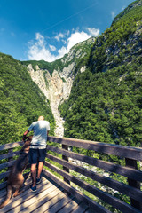 Fototapeta na wymiar Couple travellers in Slovenia Alps mountains