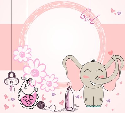Cute hand drawn frame with cartoon elephant