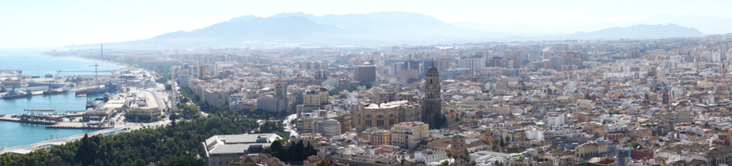Fototapeta premium Panorama view from the Gibralfaro castle in Malaga , Andalusia, Spain 