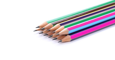 Sharp wooden graphite pencils isolated on white