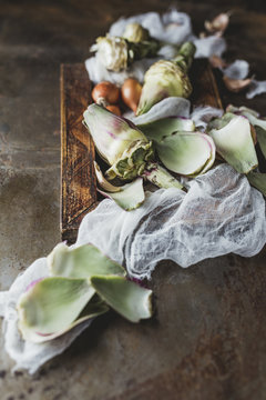 Ingredients for artichokes soup