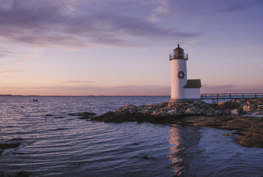 Christmas Wreath on New England Lighthouse