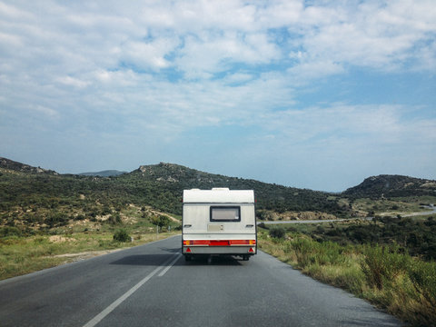 Camping trailer on the road