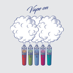 Vaporizer graphic illustration. Multi-colored Vaporizer with clouds of steam on a white background.