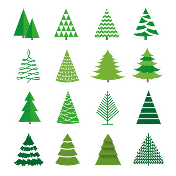 A set of images of a Christmas tree. Silhouette of a Christmas tree. Vector.