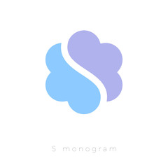 S monogram. S flower logo. Clouds flower icon.  Letter in a flower on a light background.