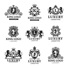 Luxury boutique Royal Crest high quality vintage product heraldry logo collection brand identity vector illustration.