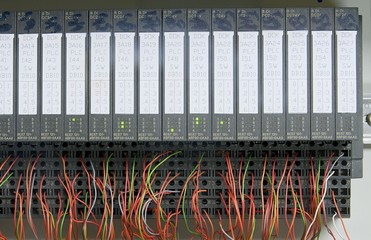 Fototapeta premium Electronic modules with wires. Closeup