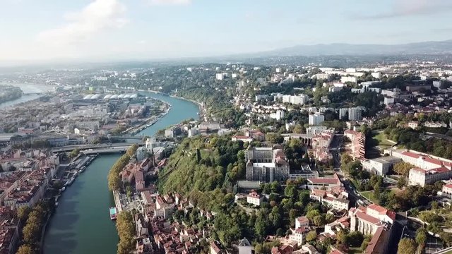 Aerial Helicopter View of Lyon France 