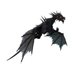 3D Rendering Black Dragon on White