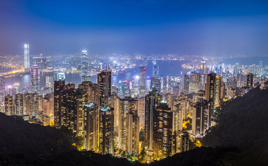 Fototapeta na wymiar Hongkong at night from Victorias Peak
