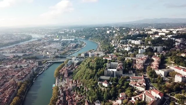 Aerial Helicopter View of Lyon France 