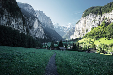  Lauterbrunnen and Swiss Alps in the background, Berner Oberland, Switzerland