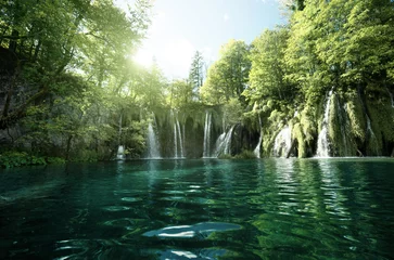 Foto op Plexiglas waterfall in forest, Plitvice Lakes, Croatia © Iakov Kalinin