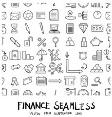Finance Doodle background seamless pattern icon line vector set eps10