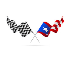 Checkered and Puerto Rico flags. Vector illustration.