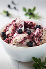 Bowl of blueberry and banana homemade icecream