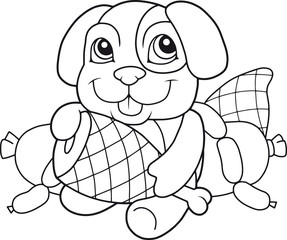 cartoon cute dog about to eat dinner
