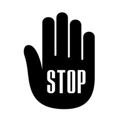 Hand palm open stop up logo. Simple style.